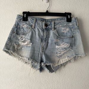 American Eagle Outfitters Blue Distressed Jean Shorts
